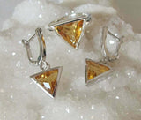 1.5ct Trillion Cut Yellow Citrine Solitaire Drop Earrings 14k White Gold Finish