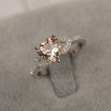 1.8ct Heart Cut Peach Morganite Engagement Ring Leaf Accent 14k WhiteGold Finish