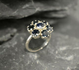 2.8ct Engagement Ring Round Blue Sapphire Floral Cluster 14k White Gold Finish