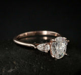 Pear Accents Trilogy Engagement Ring 2.1ct Oval Cut Diamond 14k Rose Gold Finish