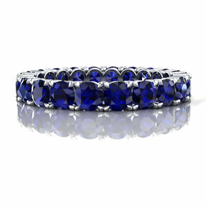 3.3ct Round Cut Blue Sapphire Wedding Band Iced Full Eternity 14k WhiteGold Over