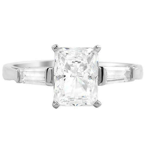 2.2ct Radiant Cut Diamond Baguette Accents Trilogy Ring 14k White Gold Finish