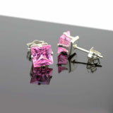 0.6ct Princess Cut Pink Sapphire Solitaire Stud Earrings 14k White Gold Finish