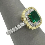 4Ct Asscher Cut Emerald Diamond Accent Halo Vintage Ring 14K Dual Gold Finish