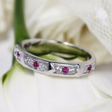 1Ct Round Cut Pink Ruby Diamond Heart Design Wedding Band 14K White Gold Finish