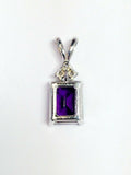 3Ct Emerald Cut Purple Amethyst Diamond Solitaire Pendant 14K White Gold Finish