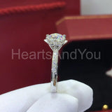 1ct Round Cut Moissanite Heart Prong Solitaire Accent Ring 14k White Gold Plated