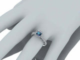 3ct Cushion Cut Blue Sapphire Halo Milgrain Bridal Set Ring 14k WhiteGold Finish