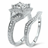 5Ct Princess Cut VVS1/D Diamond Vintage Bridal Set Ring Band 14K White Gold Over