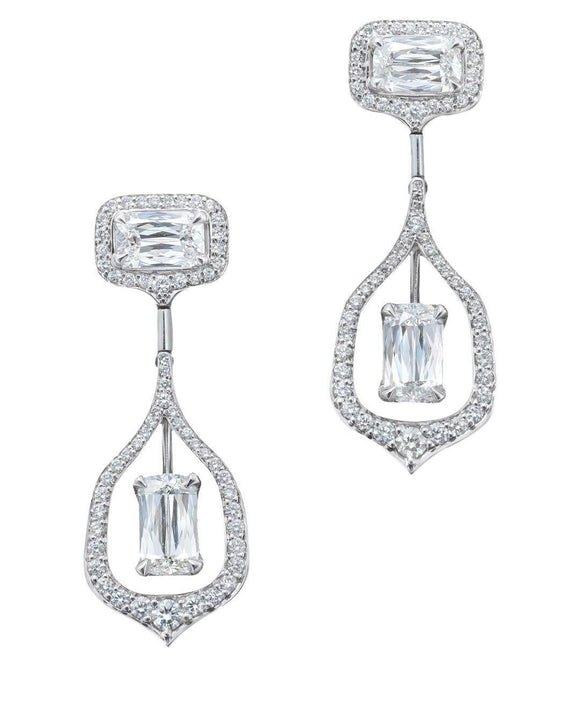 4ct Baguette Cut Diamond Unique Cocktail Party Drop Earrings 14k White Gold Over