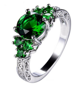 3Ct Round Green Emerald Vintage Solitaire Engagement Ring 18K White Gold Finish