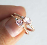 1ct Oval Cut Peach Morganite Engagement Ring 14k RoseGold Finish Diamond Trilogy