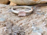 1.2ct Engagement Ring Emerald Cut Peach Morganite Solitaire 14k WhiteGold Finish