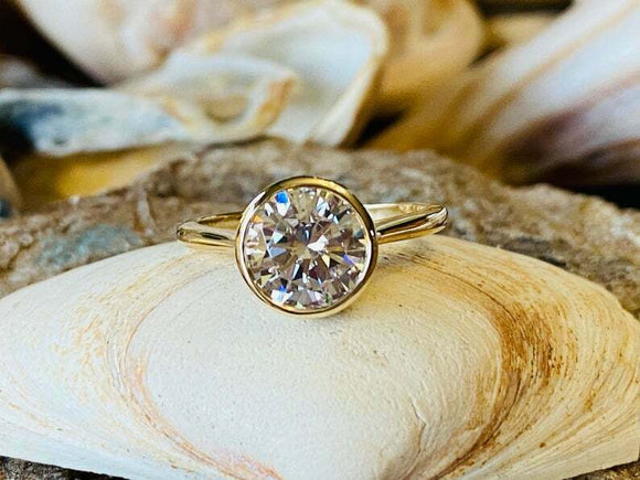 1.8ct Engagement Ring Round Cut Diamond Bezel Set Solitaire 14k Yellow Gold Over