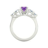 4Ct Round Cut Purple Amethyst Diamond Accent Engagement Ring 14K White Gold Over