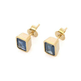 1.5ct Stud Earrings Emerald Cut Sapphire Bezel Set Solitaire 14k YellowGold Over