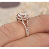 2ct Round Peach Morganite Engagement Ring 14k Rose Gold Finish Halo Split Shank