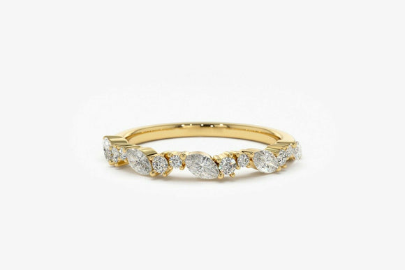 1ct Wedding Ring Band Marquise Cut Diamond Half Eternity 14k Yellow Gold Finish