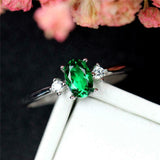 1ct Oval Cut Green Emerald Engagement Ring Minimalist Trilogy 14k WhiteGold Over