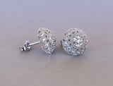 Art Deco Milgrain Stud Earrings 1ct Round Cut VVS1 Diamond 14k White Gold Finish