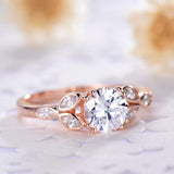 1.5ct Round Cut Diamond Engagement Ring Floral Leaf Solitaire 14k Rose Gold Over