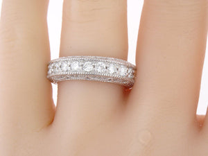 2ct Round Cut Diamond Half Eternity Milgrain Wedding Ring 14k White Gold Finish