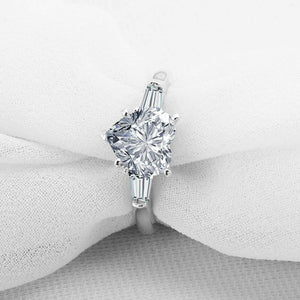 1.3ct Heart Diamond Engagement Ring Baguette Accent Trilogy 14k White Gold Over