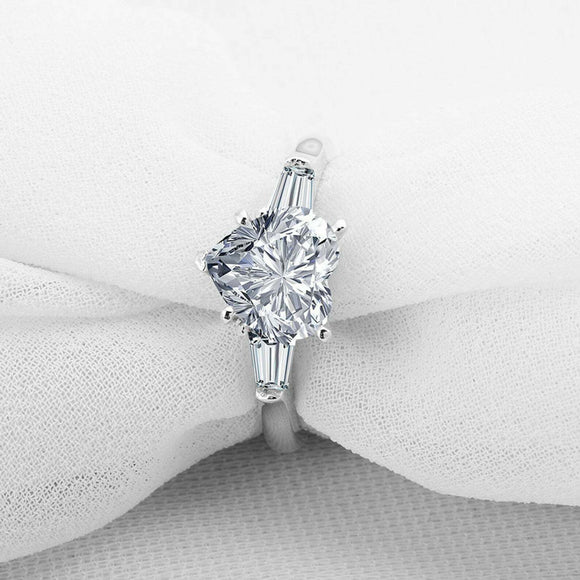 1.3ct Heart Diamond Engagement Ring Baguette Accent Trilogy 14k White Gold Over