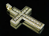 2.45ct Round Cut Diamond Pendant One Row Cross 14k Yellow Gold Finish NO CHAIN