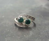 2ct Engagement Ring Round Cut Green Emerald Two Stone Swirl 14k WhiteGold Finish