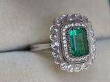 5ct Engagement Ring Green Emerald Cut Milgrain Halo Cocktail 14k White Gold Over