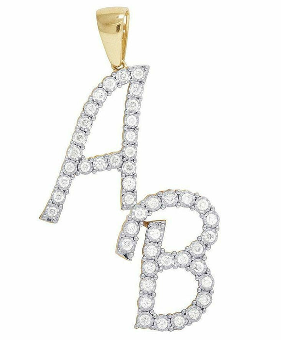 1.5ct Round Cut Diamond Custom Alphabet AB Letter Pendant 14k Yellow Gold Finish