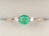 1ct Engagement Ring Round Cut Green Emerald Three Stone 14k Rose Gold Finish