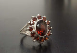 2.6ct Engagement Ring Oval Cut Red Garnet Floral Cluster 14k White Gold Finish