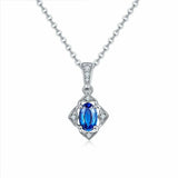 0.6ct Oval Cut Blue Sapphire Diamond Style Pendant with Chain 14k WhiteGold Over