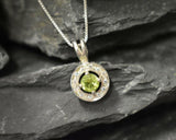 1.5ct Green Peridot Pendant Round Cut Diamond Halo 14k WhiteGold Finish NO CHAIN