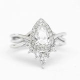 1.8ct Pear Cut Diamond Engagement Ring Curved Bridal Set 14k White Gold Finish