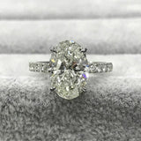 2.5Ct Oval Cut Diamond Solitaire Ring 14K White Gold Finish with Round Accents