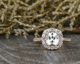 1.6ct Cushion Cut Diamond Engagement Ring 14k Rose Gold Finish Halo Solitaire