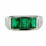 2.8ct Green Emerald Cut Engagement Ring Stylish Trilogy 14k White Gold Finish