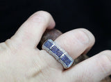 3ct Round Cut Blue Sapphire Wide Bamboo Wedding Band Ring 14k White Gold Finish