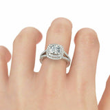 3Ct Cushion Cut Diamond Split Shank Engagement Halo Ring 14K White Gold Finish