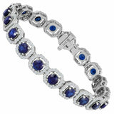 15ct Round Cut Blue Sapphire Diamond Halo Tennis Bracelet 14k White Gold Finish