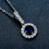 2.3ct Round Cut Blue Sapphire Halo Fancy Pendant with Chain 14k WhiteGold Finish