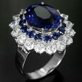 4.5Ct Oval Cut Blue Sapphire Diamond Halo Engagement Ring 14K White Gold Finish