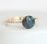 1ct Round Blue Sapphire Engagement Ring Accents Solitaire 14k Yellow Gold Finish