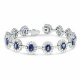 25ct Oval Cut Blue Sapphire Halo Linked Tennis Bracelet 14k White Gold Finish