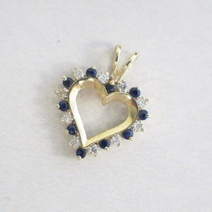 1ct Round Cut Blue Diamond Sapphire Heart Pendant 14k Yellow Gold Over NO CHAIN