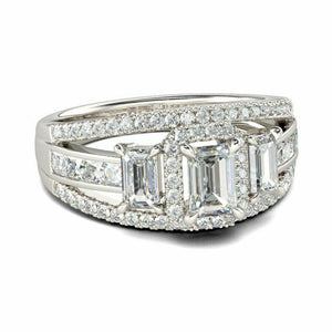 4Ct Emerald Cut Diamond Cocktail Gatsby Engagement Ring 14K White Gold Finish