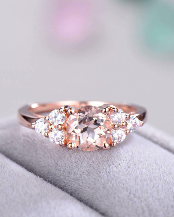 2Ct Round Cut Peach Morganite Engagement Ring 18K Rose Gold Over Diamond Accents